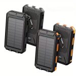 2pcs 20000mAh Portable Solar Power Bank, Portable Solar Mobile Phone Charger, Camping External Battery Charger for Mobile Phones, 2 USB/ LED Flashlights with Compass for Outdoor Activities