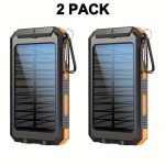 2pcs 20000mAh Portable Solar Power Bank, Portable Solar Mobile Phone Charger, Camping External Battery Charger for Mobile Phones, 2 USB/ LED Flashlights with Compass for Outdoor Activities - Image 9