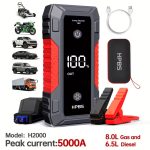 HPBS 5000A Portable Car Jump Starter, Power Bank with USB Quick Charge 3.0, Rapid 8.0L Gas And 6.5L Diesel Engines Boost, Portable Car Battery Jump Starter for Lawnmowers, Cars, SUVs, Trucks, with 7.62cm LCD Display And Flashlight, Model H2000 And C20, Vehicle Emergency Tool, Engine Booster, Compact Design, Lightweight Charger, Durable Construction, Reliable Performance, Multifunctional Charger, Truck Drivers, Emergency Kits - Image 4