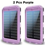 2pcs 20000mAh Portable Solar Power Bank, Portable Solar Mobile Phone Charger, Camping External Battery Charger for Mobile Phones, 2 USB/ LED Flashlights with Compass for Outdoor Activities - Image 16