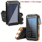 2pcs 20000mAh Portable Solar Power Bank, Portable Solar Mobile Phone Charger, Camping External Battery Charger for Mobile Phones, 2 USB/ LED Flashlights with Compass for Outdoor Activities - Image 5