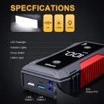 HPBS 5000A Portable Car Jump Starter, Power Bank with USB Quick Charge 3.0, Rapid 8.0L Gas And 6.5L Diesel Engines Boost, Portable Car Battery Jump Starter for Lawnmowers, Cars, SUVs, Trucks, with 7.62cm LCD Display And Flashlight, Model H2000 And C20, Vehicle Emergency Tool, Engine Booster, Compact Design, Lightweight Charger, Durable Construction, Reliable Performance, Multifunctional Charger, Truck Drivers, Emergency Kits - Image 5