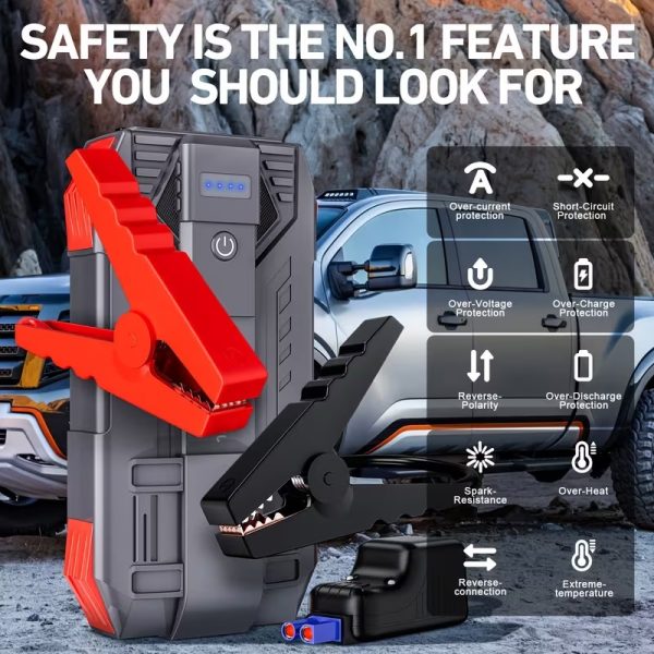 HPBS 5000A Portable Car Jump Starter, Power Bank with USB Quick Charge 3.0, Rapid 8.0L Gas And 6.5L Diesel Engines Boost, Portable Car Battery Jump Starter for Lawnmowers, Cars, SUVs, Trucks, with 7.62cm LCD Display And Flashlight, Model H2000 And C20, Vehicle Emergency Tool, Engine Booster, Compact Design, Lightweight Charger, Durable Construction, Reliable Performance, Multifunctional Charger, Truck Drivers, Emergency Kits