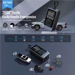 12000mAh Portable Car Jump Starter with Air Compressor, Tire Inflator, Smart Pressure Setting, Portable Power Bank, 3 Modes LED Light, Suitable for All Car Emergency Starts, with LED Display, Black - Image 5