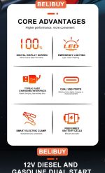 Portable Car Emergency Starter - USB Charging, Rechargeable Battery, Emergency Power Supply, Black ABS Design, Suitable For Off-road Vehicles And Outdoor Adventures, Emergency Car Tool | Compact Emergency Device | Strong Structure - Image 14